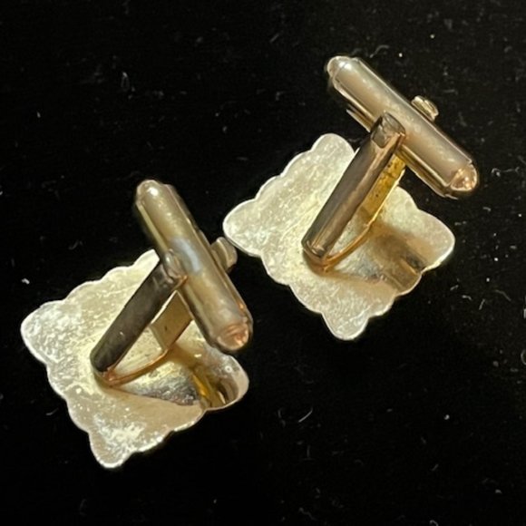 VTG Gold Tone Square Shaped Striped Ribbon Style Cuff Links Retro Gift - Picture 4 of 14
